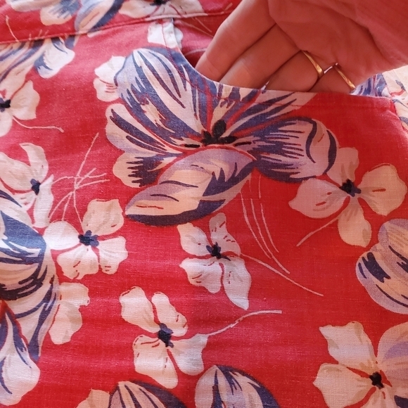 Tommy Bahama Relax 100% Linen Floral Red White Blue Zippered Sz. 12 Skirt - Picture 3 of 7